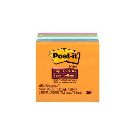 Notas Super Sticky Neon 7.6Cmx7.6Cm 4Block Con 90Hj Con U