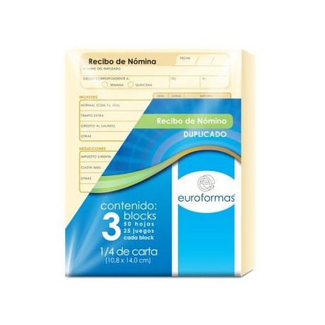 RECIBO DE NOMINA DUPLICADO 3 BLOCKS DE 50 HOJAS con U