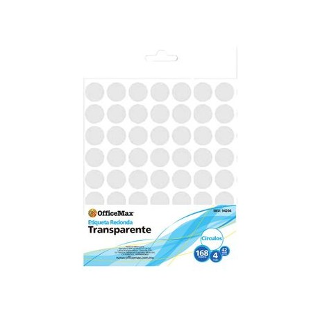 Etiqueta redonda de 14mm transparente, 168 piezas Officemax