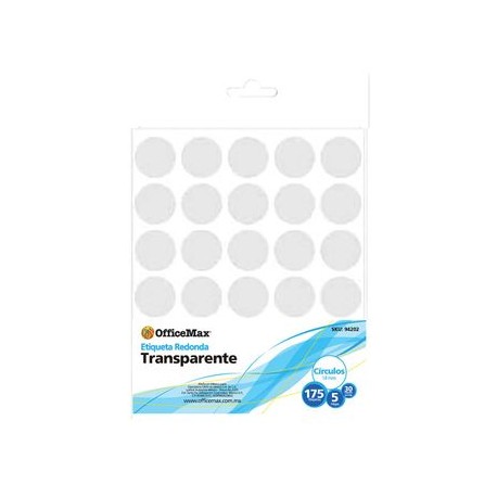 Etiqueta redonda de 18mm transparente, 150 piezas Officemax