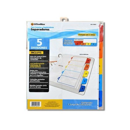 Separador 5 Divisiones Officemax con refuerzo pz