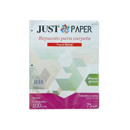 HOJAS PARA CARPETA 75 G RAYA JUST PAPER