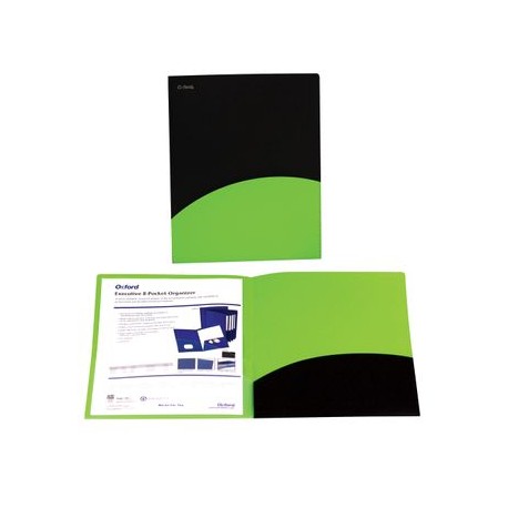 Folder Doble Solapa Negro Con Verde Carta