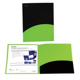 Folder Doble Solapa Negro Con Verde Carta