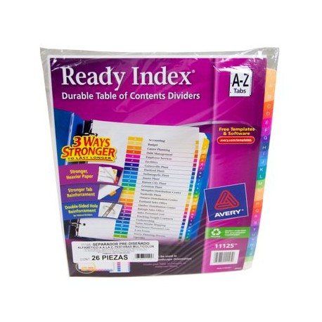 SEPARADOR A-Z Pestañas COLORES READY INDEX AVERY