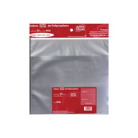 Sobre Transparente Celofan 22,5X15 5 Pqte 25 piezas LAR