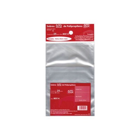 Sobre Transparente Celofan 10 .5X10 .5 Pqte 25 piezas LAR