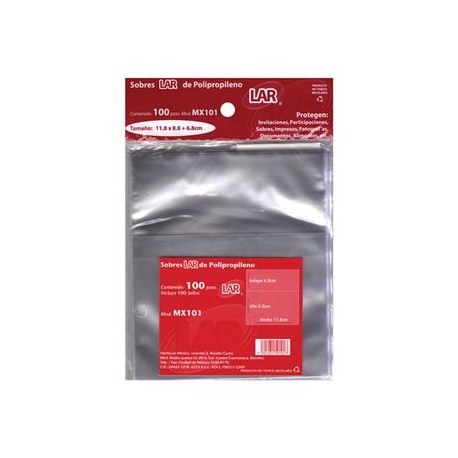 Sobre Transparente Celofan 11,8X8 8 Pqte 10 0 piezas LAR