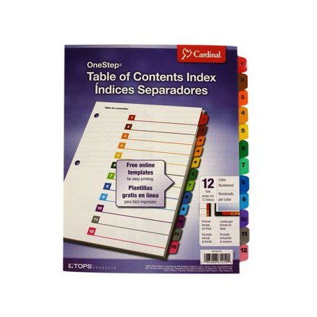 SEPARADOR 12 DIVISIONES Pestañas MULTICOLOR ONESTEP