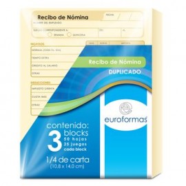 RECIBO DE NOMINA DUPLICADO 3 BLOCKS DE 50 HOJAS con U
