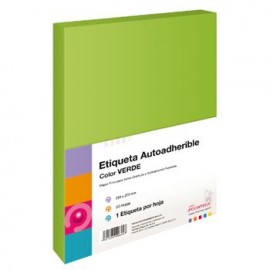 ETIQUETA AUTOADHERIBLE VERDE Tamaño CARTA 50 HOJAS