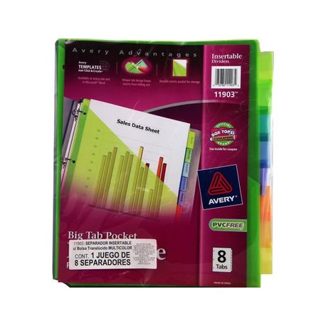 SEPARADOR 8 DIVISIONES COLORES CON BOLSA PARA DOCUM AVERY