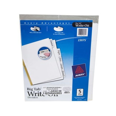 SEPARADOR 5 Pestañas BLANCAS BORRABLES AVERY