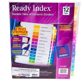 SEPARADOR 12 Pestañas COLORES READY INDEX AVERY