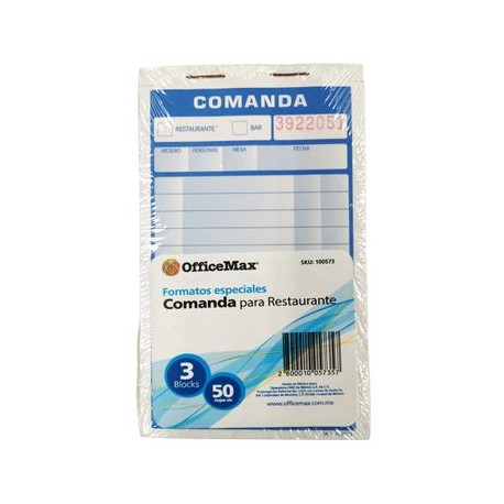 Comanda para restaurante 3 Blocks de 50 hojas cada uno