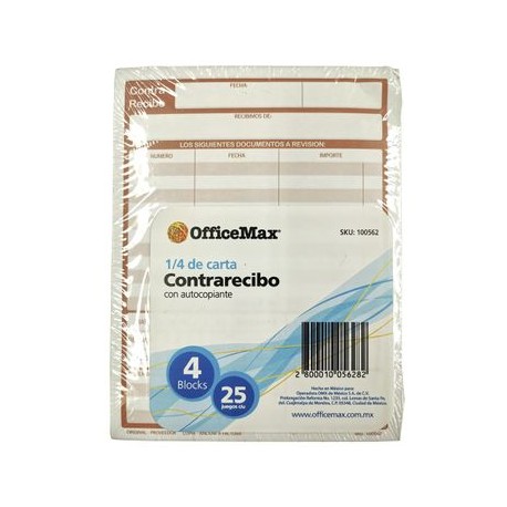 Contrarecibo 4B 1/4C Autocopiante 4 Blocks de 25 juegos