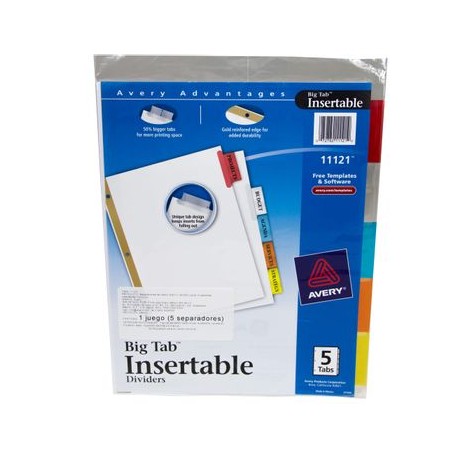 Separador Blanco Carton 5 Pestañas Multicolor Insertable
