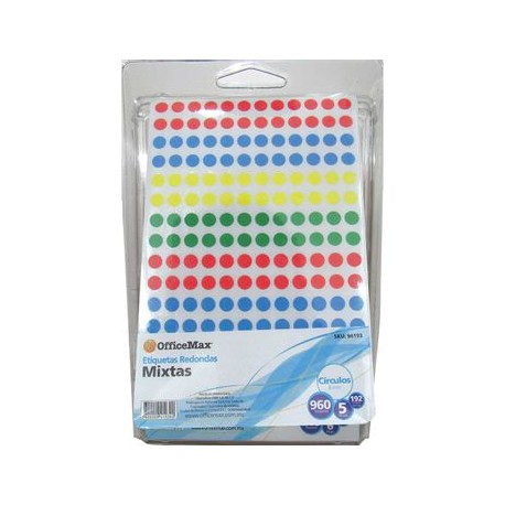 Etiquetas redondas mixtas de 6mm 960 piezas Officemax