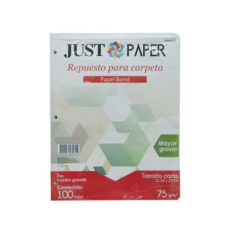 HOJAS PARA CARPETA 75 G CUADRO GRANDE C7 JUST PAPER