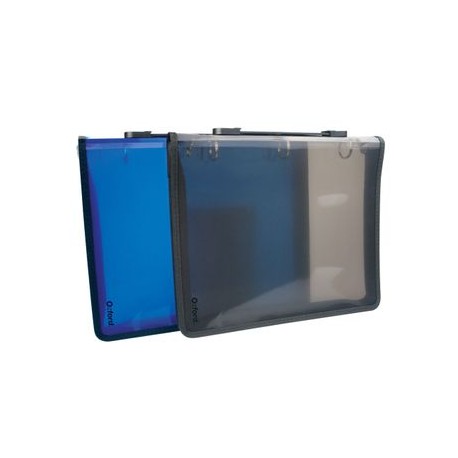 CARPETA CARTA CON CIERRE TRASLUCIDA COLORES AZUL Y HUMO