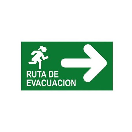 Señalización "Ruta de Evacuación derecha 22.8X15.2cm Sigel