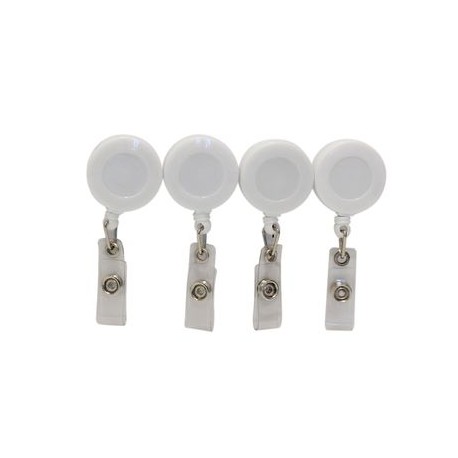 Portagafete Retractil. Plástico Rigido Blanco. 4 Piezas Omx