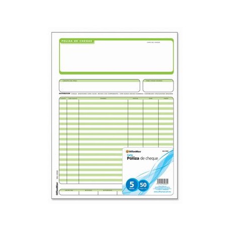 PÓLIZA CHEQUE Tamaño CARTA 5B 50 HOJAS OMX
