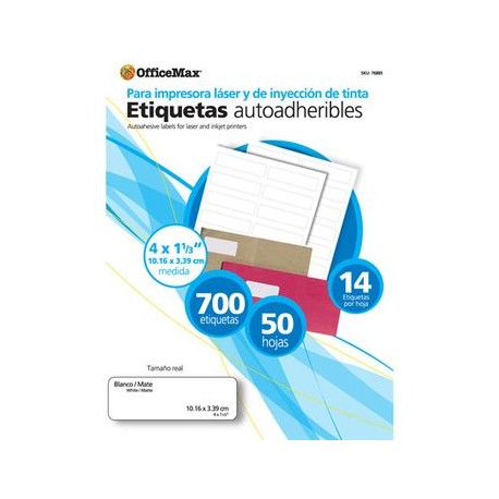 ETIQUETA BLANCA4 X 1/3" OMX PAQ CON 50 HOJAS700 PIEZAS