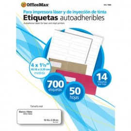 ETIQUETA BLANCA4 X 1/3" OMX PAQ CON 50 HOJAS700 PIEZAS