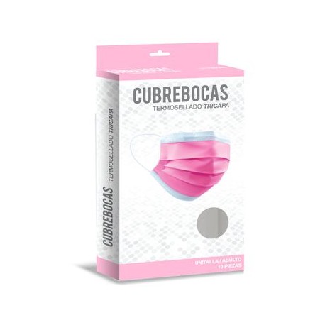 Cubrebocas Termosellado Tricapa Rosa Paquete con 10 piezas
