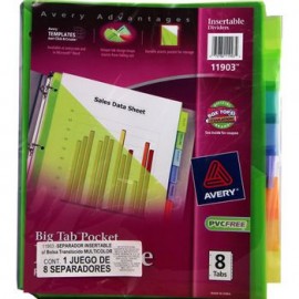 SEPARADOR 8 DIVISIONES COLORES CON BOLSA PARA DOCUM AVERY
