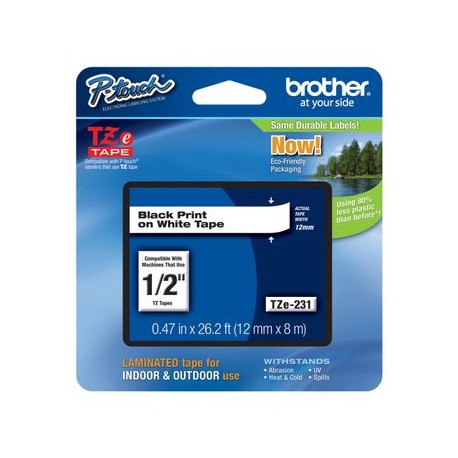 Cinta Brother Para Rotulador Laminada 12Mm Negro Sobre Blanc