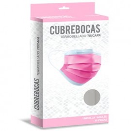 Cubrebocas Termosellado Tricapa Rosa Paquete con 10 piezas