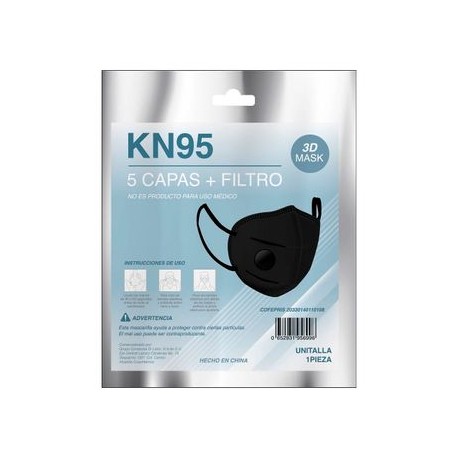 CUBREBOCAS KN95 CON FILTRO COLOR NEGRO