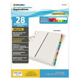 Separador 28 Divisiones A-Z Colores Officemax Con Refuerzo