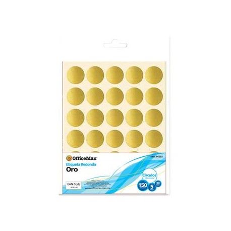 Etiqueta redonda de 18mm oro, 150 piezas Officemax
