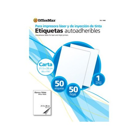 Etiqueta Officemax Blanca Ink/Laser Carta Paq 50 Pzas