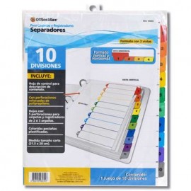 Separador 10 divisiones en colores Officemax con refuerzo