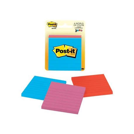 NOTAS SUPER STICKY COLORES NEON con RAYAS 10X10 CM con 90 HJS