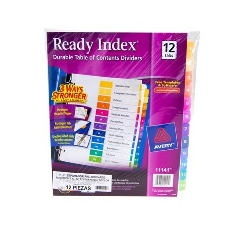 SEPARADOR 12 Pestañas COLORES READY INDEX AVERY