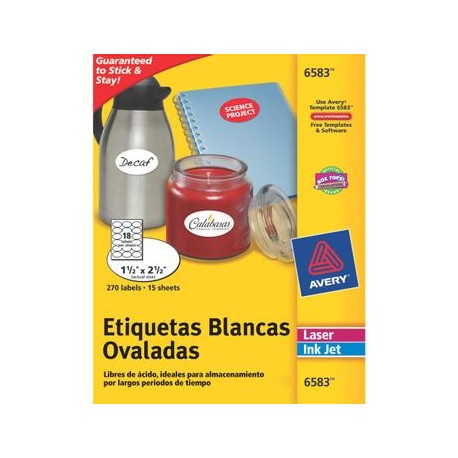 ETIQUETA OVALADAS BLANCAS 3.8X6.2 CON 270 PZA