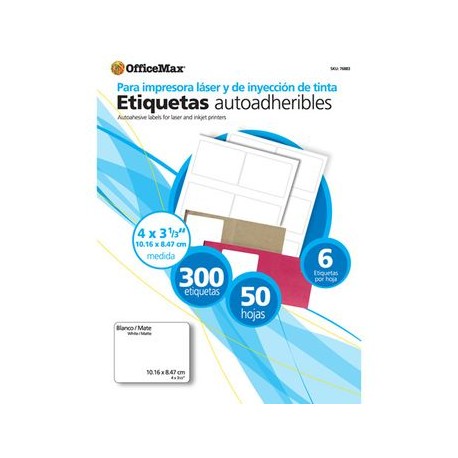 ETIQUETA BLANCA 4 X 3 1/3"OMX PAQ CON 50 HOJAS300 PIEZAS