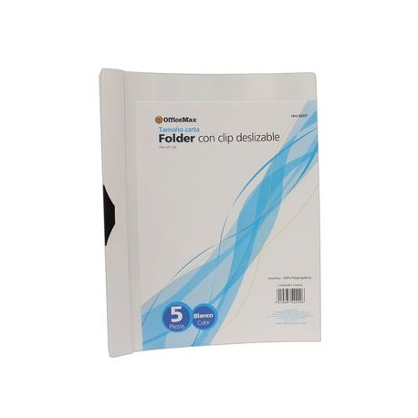 Cubierta Portadocumentos Con Clip Deslizable Blanco 5Pza