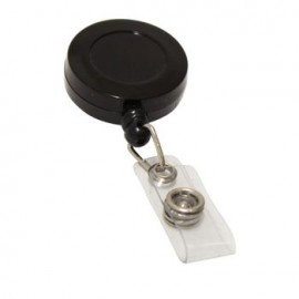 Portagafete Retráctil. Plástico Rigido Negro OMX