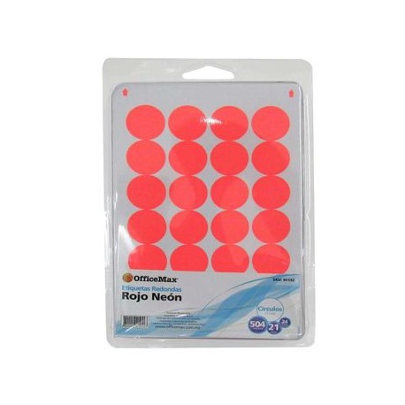 Etiquetas redondas rojo neón  1.9 cm 50 4 piezas Officemax