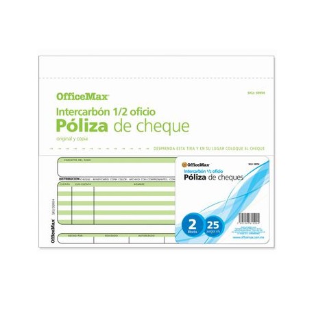 PÓLIZA CHEQUE INTERCARBON 1/2OFICIO 50 HOJAS