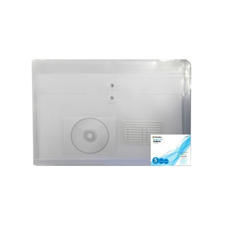 Sobre OfficeMax Polipropileno Oficio Horizontal Transparente con Hilo 5 Piezas