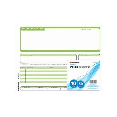 PÓLIZA CHEQUE 1/2OFICIO 10 B 50 HOJAS OMX