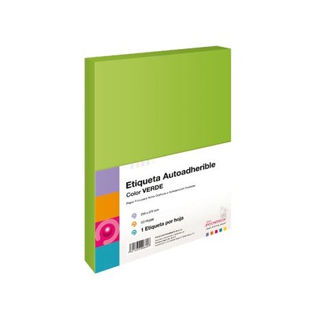 ETIQUETA AUTOADHERIBLE VERDE Tamaño CARTA 50 HOJAS