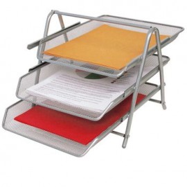Charola Tamaño Carta Officemax 3 Niveles Mesh Plata